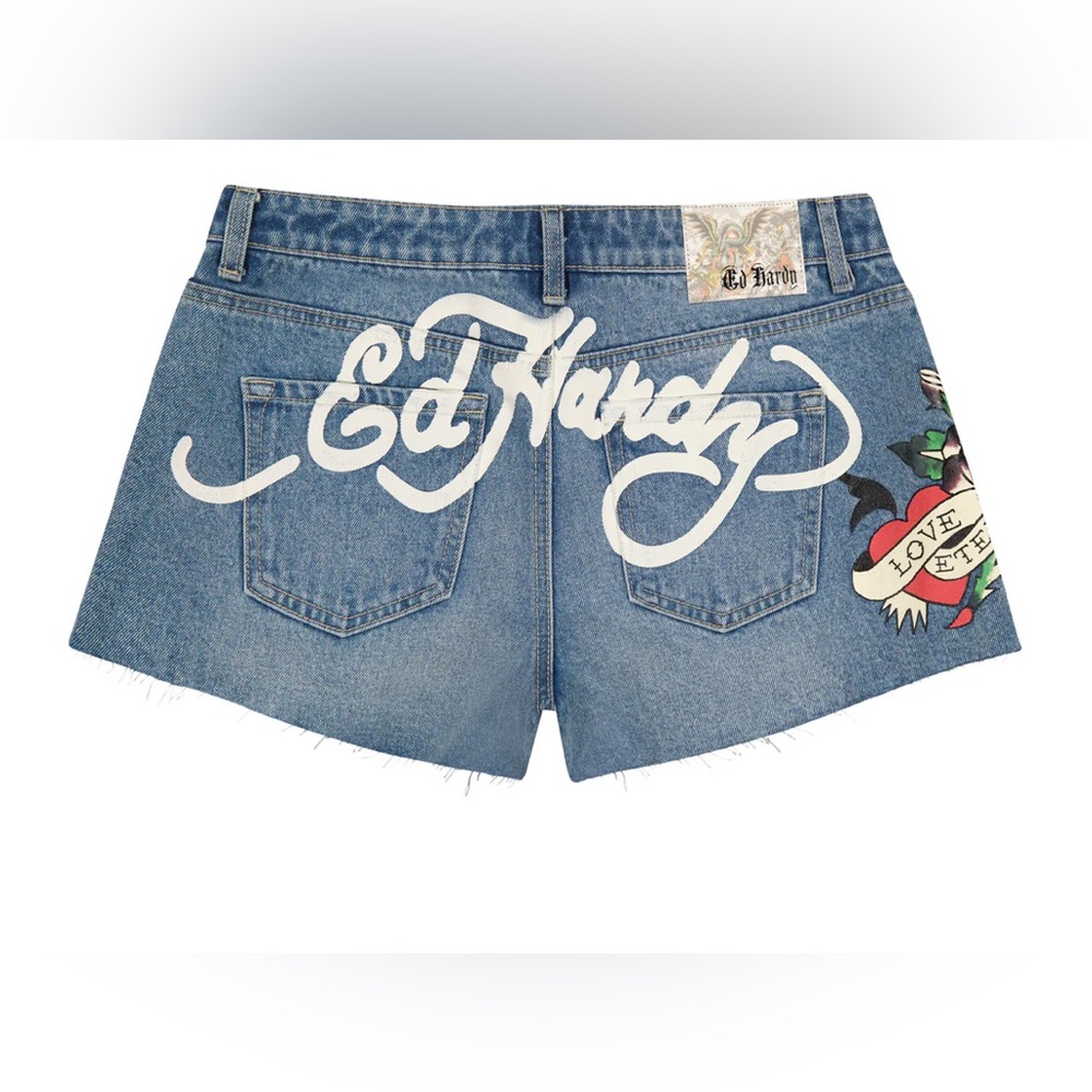 Ed Hardy Blue Jean Shorts with Colorful Design